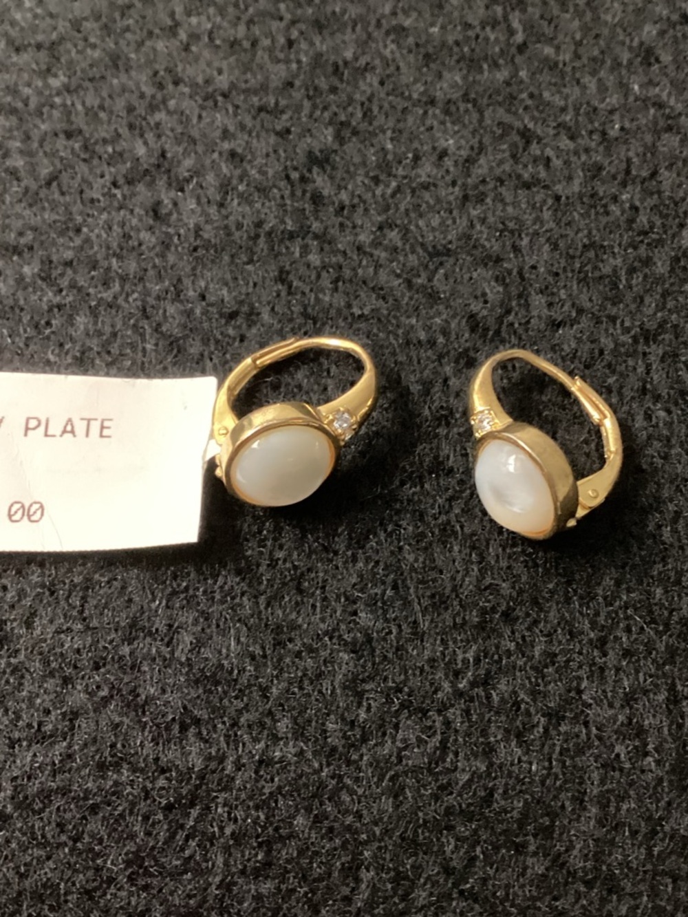 Gold Tone Fine Silver Plate Pearl Stud Earrings with Crystal Accent - Picture 5 of 7